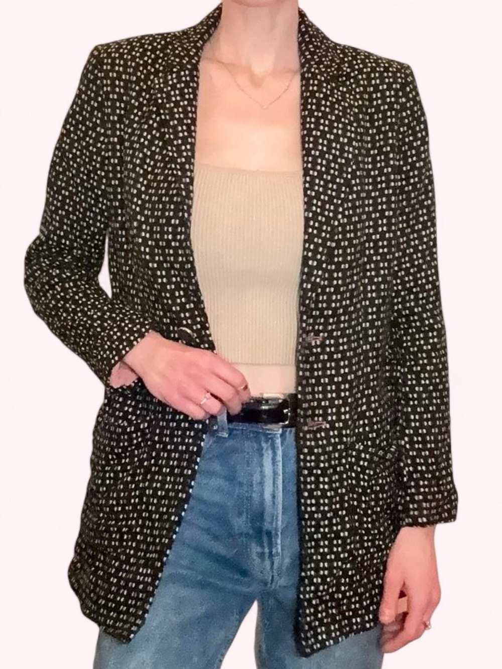 Anthropologie Black & White Patterned Open Blazer